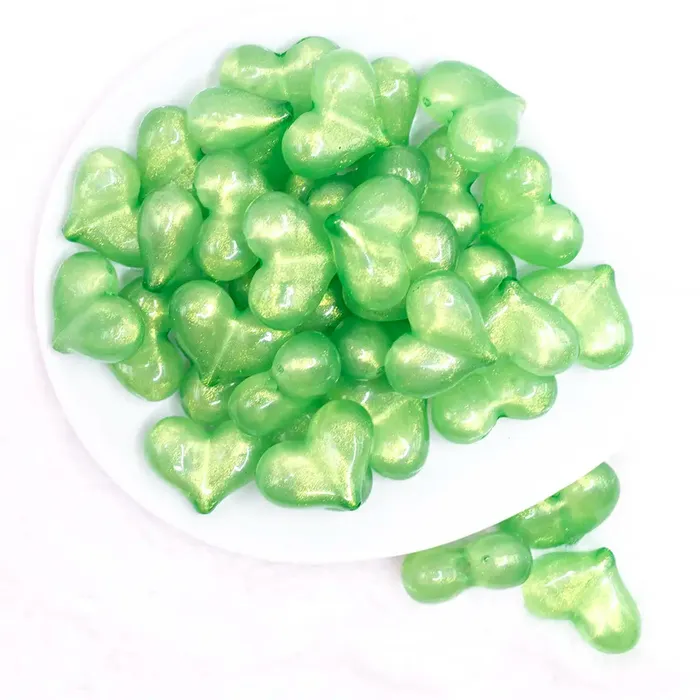 Necklaces The BumbleBead Company 27mm Green Glitter Pearl Heart Acrylic Bubblegum Beads