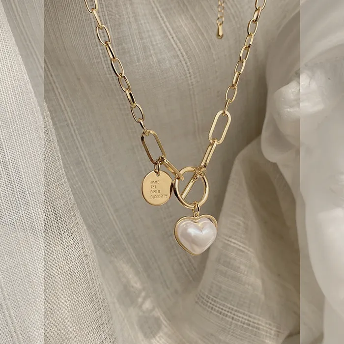 Pearl Heart Thick Chain Necklace Refined by AnnaKaci Necklaces