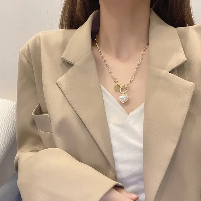 Pearl Heart Thick Chain Necklace Refined by AnnaKaci Necklaces Pearl Heart Thick Chain Necklace Refined by AnnaKaci Necklaces