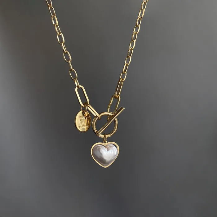 Pearl Heart Thick Chain Necklace Refined by AnnaKaci Necklaces Pearl Heart Thick Chain Necklace Refined by AnnaKaci Necklaces