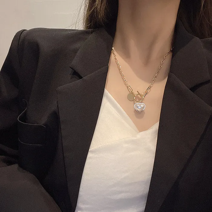 Pearl Heart Thick Chain Necklace Refined by AnnaKaci Necklaces Pearl Heart Thick Chain Necklace Refined by AnnaKaci Necklaces
