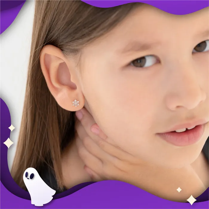 PPLRHIDDENPRODUCT Tangled Spiderweb Kids Childrens Girls Earrings Screw Back Sterling Silver Earrings