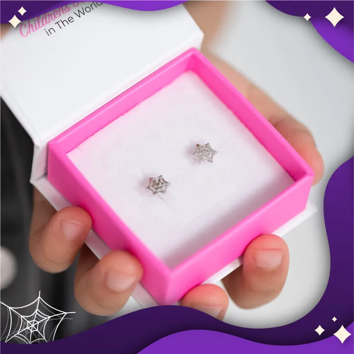 PPLRHIDDENPRODUCT Tangled Spiderweb Kids Childrens Girls Earrings Screw Back Sterling Silver Earrings