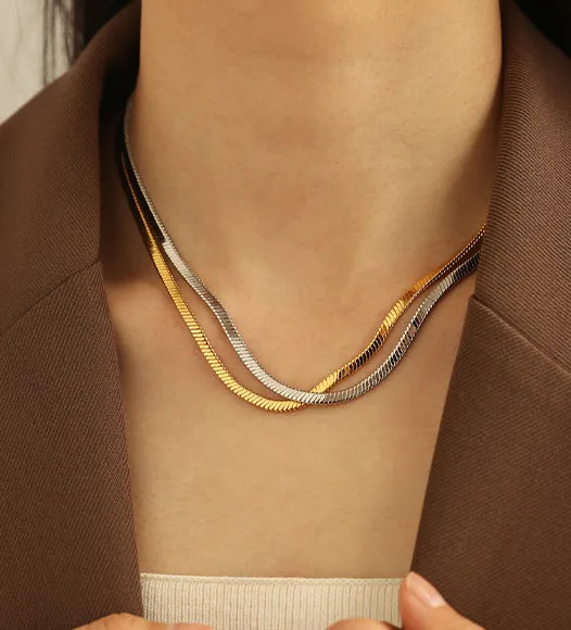 Refined by AnnaKaci Necklaces Snake Bone Flat Chain 18K Gold Plated Necklace