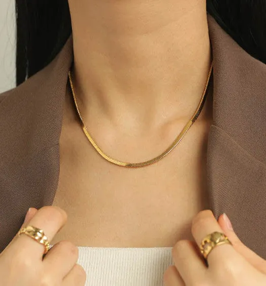 Refined by AnnaKaci Necklaces Snake Bone Flat Chain 18K Gold Plated Necklace Refined by AnnaKaci Necklaces Snake Bone Flat Chain 18K Gold Plated Necklace