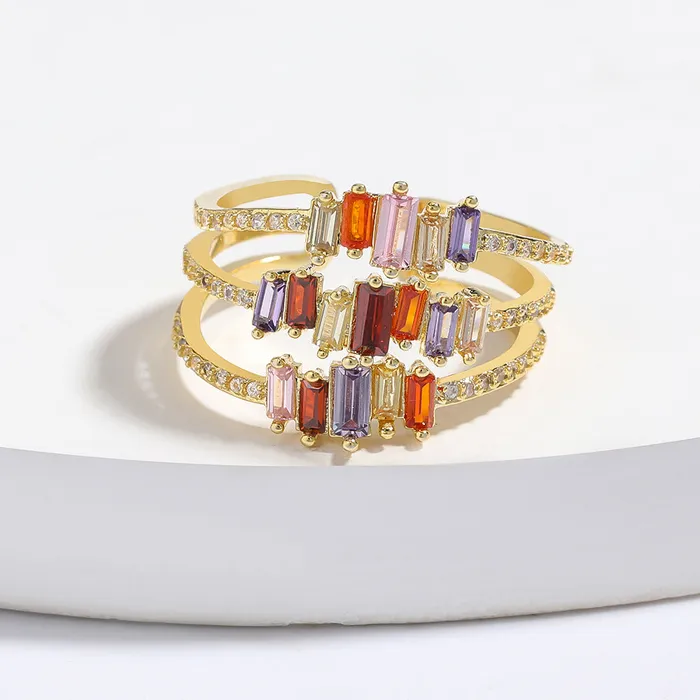 Refined by AnnaKaci Rings Triple Layered Colorful Rhinestones Gold Adjustable Ring