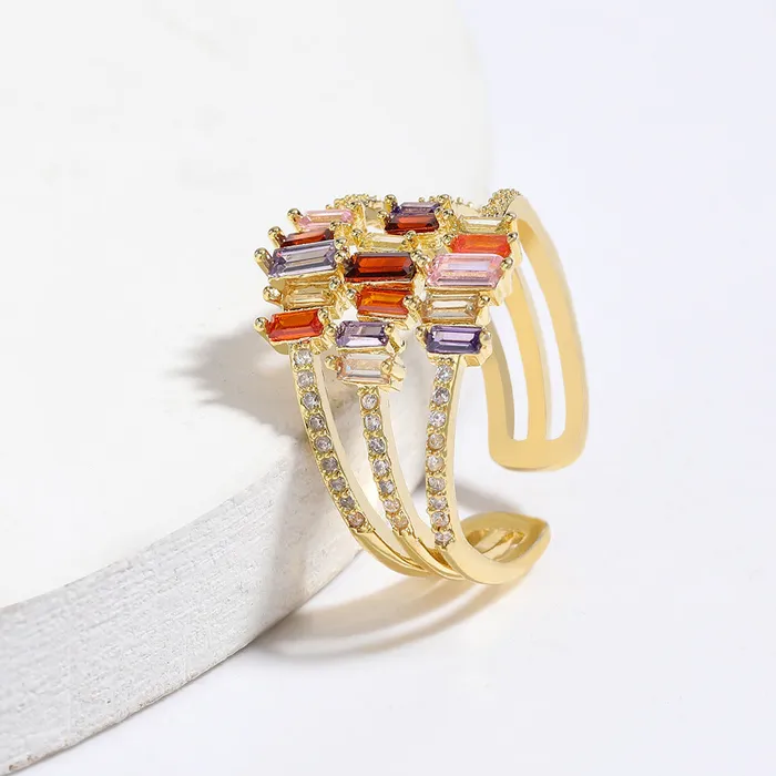 Refined by AnnaKaci Rings Triple Layered Colorful Rhinestones Gold Adjustable Ring Refined by AnnaKaci Rings Triple Layered Colorful Rhinestones Gold Adjustable Ring