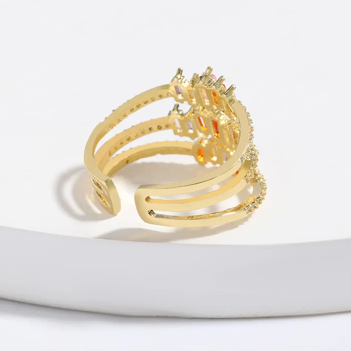Refined by AnnaKaci Rings Triple Layered Colorful Rhinestones Gold Adjustable Ring Refined by AnnaKaci Rings Triple Layered Colorful Rhinestones Gold Adjustable Ring