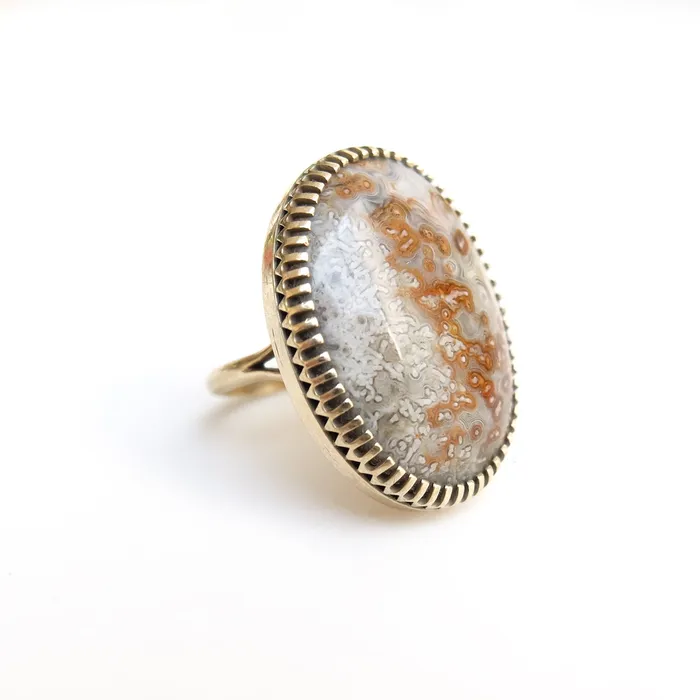 Rings aliceeden Mexican Lace Agate Gemstone Ring set in 9ct Gold JOY