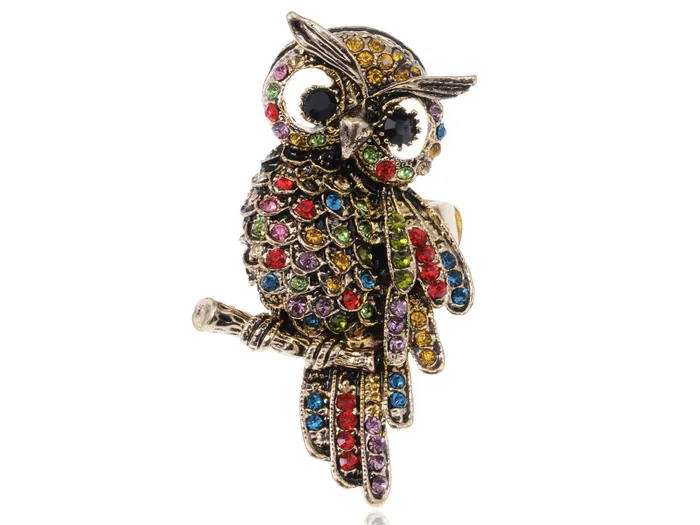 Rings Alilang Antique Multicolored Rainbow Owl Bird Ring