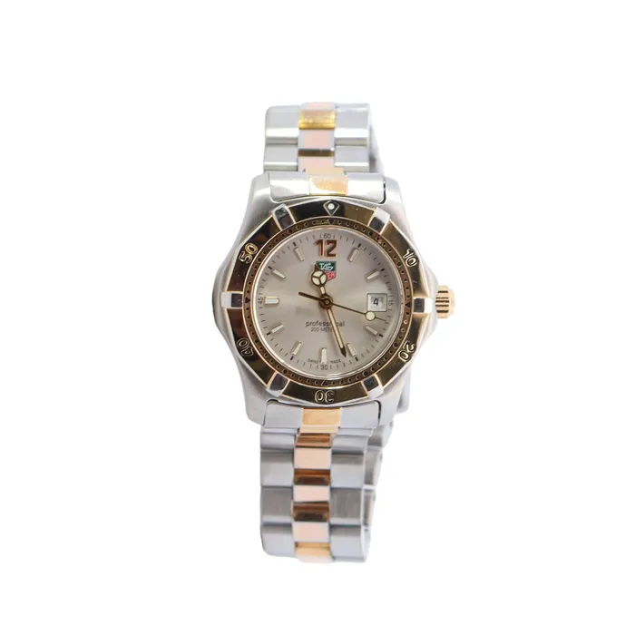Rings Tag Heuer Lady Professional Two Tone Stainless Steel Yellow Gold 27mm Silver Stick Dial Watch Happy Jewelers