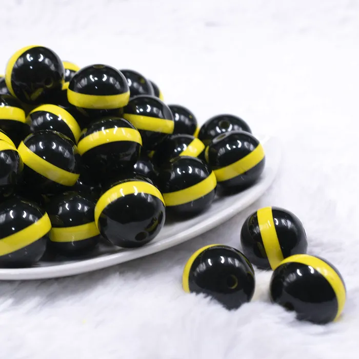 Rings The BumbleBead Company 20mm Yellow Band on Black Bubblegum Beads