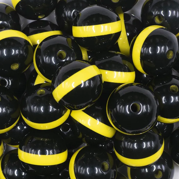 Rings The BumbleBead Company 20mm Yellow Band on Black Bubblegum Beads
