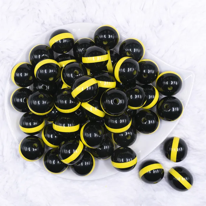 Rings The BumbleBead Company 20mm Yellow Band on Black Bubblegum Beads