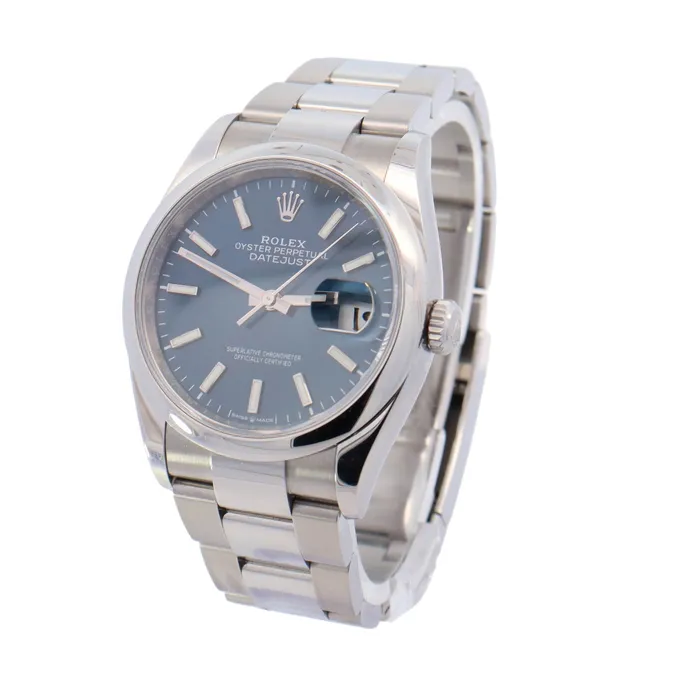 Rolex Datejust Stainless Steel 36mm Blue Stick Dial Watch Reference 126200 Happy Jewelers Watches
