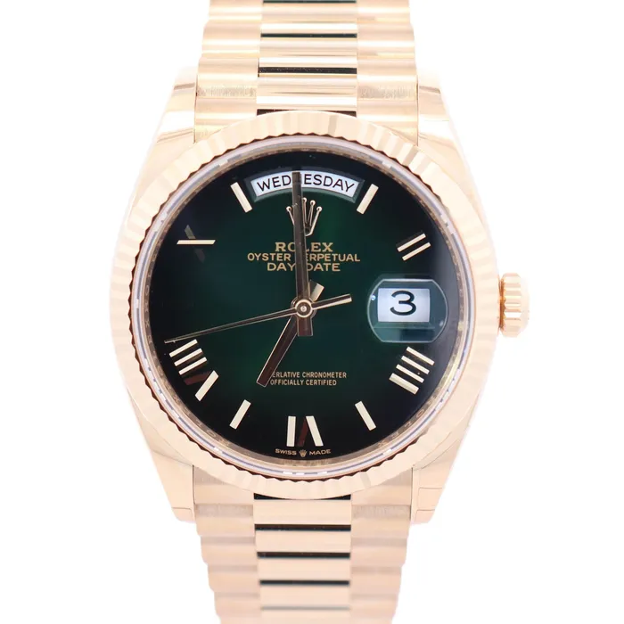 Rolex DayDate 36mm Green Ombre Dial Watch Ref 128238 Happy Jewelers Watches Rolex DayDate 36mm Green Ombre Dial Watch Ref 128238 Happy Jewelers Watches