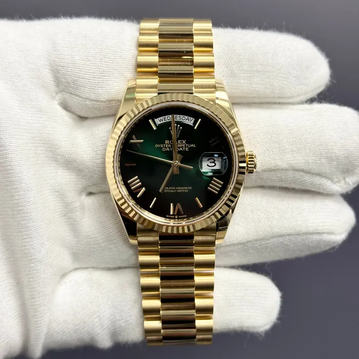 Rolex DayDate 36mm Green Ombre Dial Watch Ref 128238 Happy Jewelers Watches Rolex DayDate 36mm Green Ombre Dial Watch Ref 128238 Happy Jewelers Watches