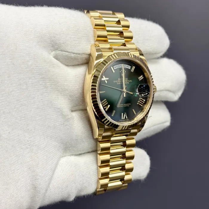 Rolex DayDate 36mm Green Ombre Dial Watch Ref 128238 Happy Jewelers Watches Rolex DayDate 36mm Green Ombre Dial Watch Ref 128238 Happy Jewelers Watches