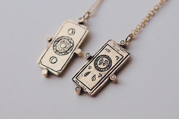 Sofia Zakia Diamond Travel Tarot Card Necklace Necklaces