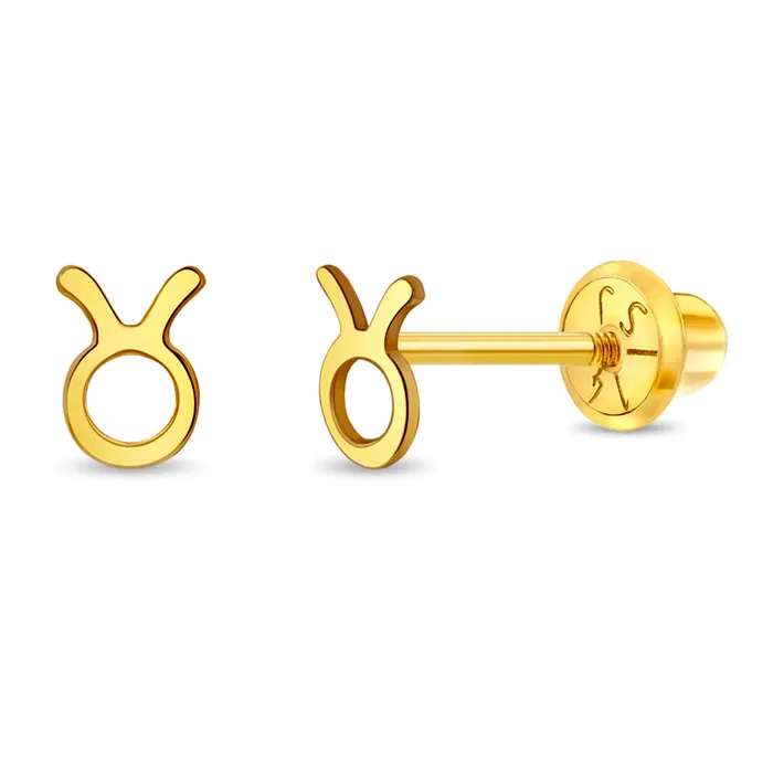 Split 14k Gold Dainty Taurus Zodiac Baby Toddler Kids Earrings Safety Screw Back Earrings Split 14k Gold Dainty Taurus Zodiac Baby Toddler Kids Earrings Safety Screw Back Earrings