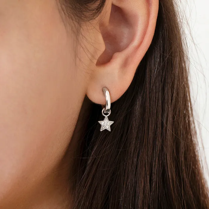 Star Moon Dangle 9mm Kids Childrens Girls Earrings HoopHuggie Celestial Safety Latch Sterling Silver Kids Hoop Earrings Earrings