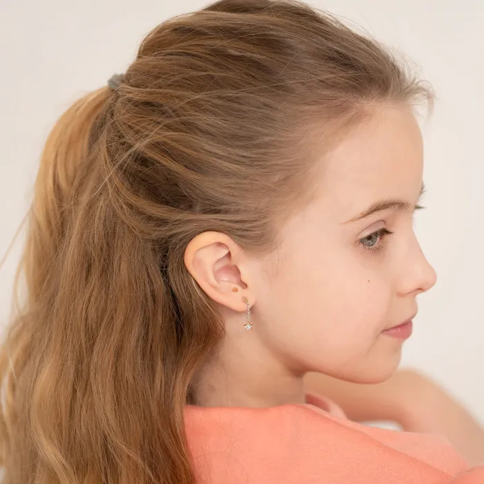 Teen Drop Dangle Earrings Earrings Shooting Stars CZ Chain Dangle Kids Teen Earrings Sterling Silver Rose Gold Plated