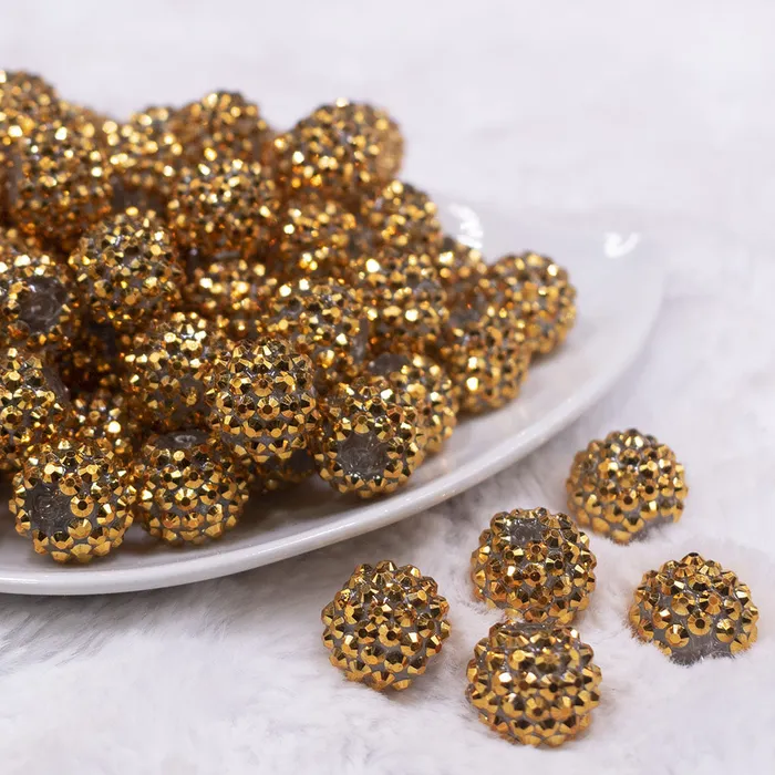 The BumbleBead Company PreStyled Sets 16mm Gold Rhinestone AB Chunky Bubblegum Jewelry Beads