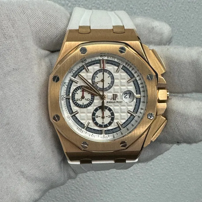 Watches Audemars Piguet Royal Oak Offshore 44mm White Dial Watch Ref 24608OROOA010CA01 Happy Jewelers Watches Audemars Piguet Royal Oak Offshore 44mm White Dial Watch Ref 24608OROOA010CA01 Happy Jewelers