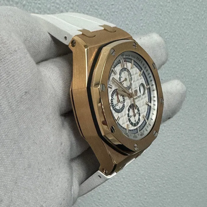 Watches Audemars Piguet Royal Oak Offshore 44mm White Dial Watch Ref 24608OROOA010CA01 Happy Jewelers Watches Audemars Piguet Royal Oak Offshore 44mm White Dial Watch Ref 24608OROOA010CA01 Happy Jewelers