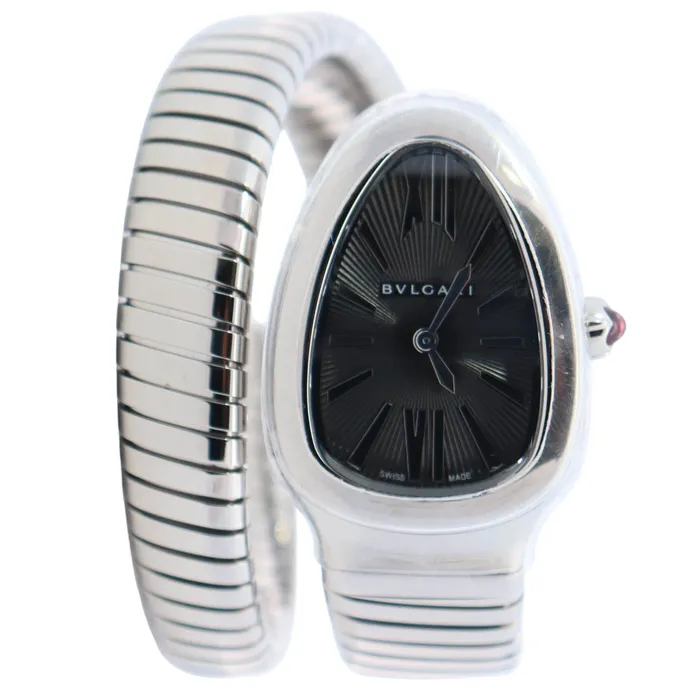 Watches Bvlgari Serpenti Tubagos 35mm Black Dial Watch Ref 102824 Happy Jewelers