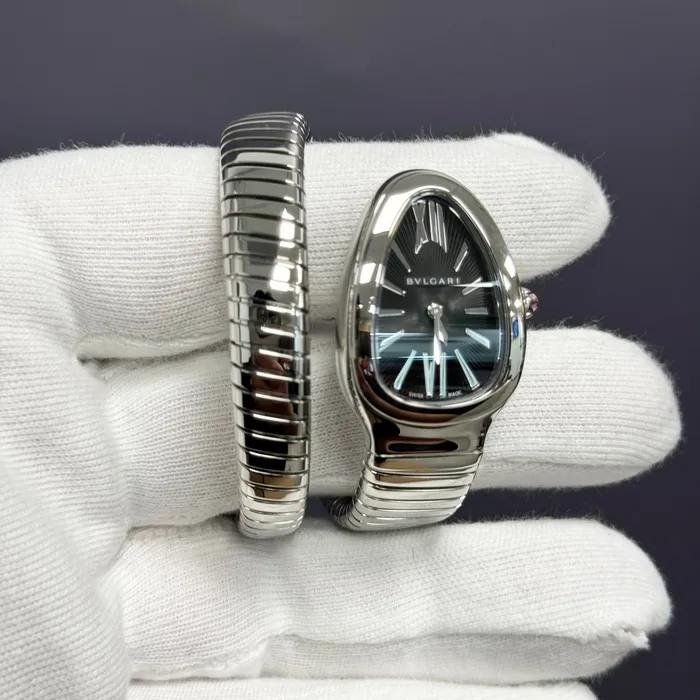 Watches Bvlgari Serpenti Tubagos 35mm Black Dial Watch Ref 102824 Happy Jewelers