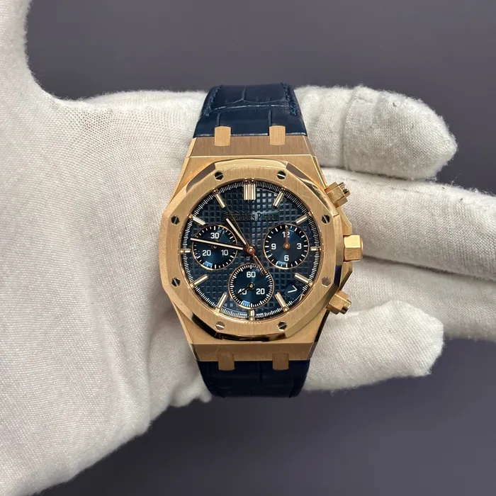 Watches Happy Jewelers Audemars Piguet Royal Oak 41mm Rose Gold Blue Chronograph Dial Watch Reference 26240OROOD315CR02