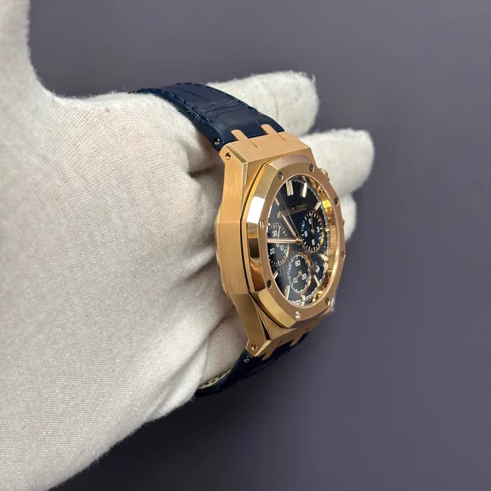 Watches Happy Jewelers Audemars Piguet Royal Oak 41mm Rose Gold Blue Chronograph Dial Watch Reference 26240OROOD315CR02