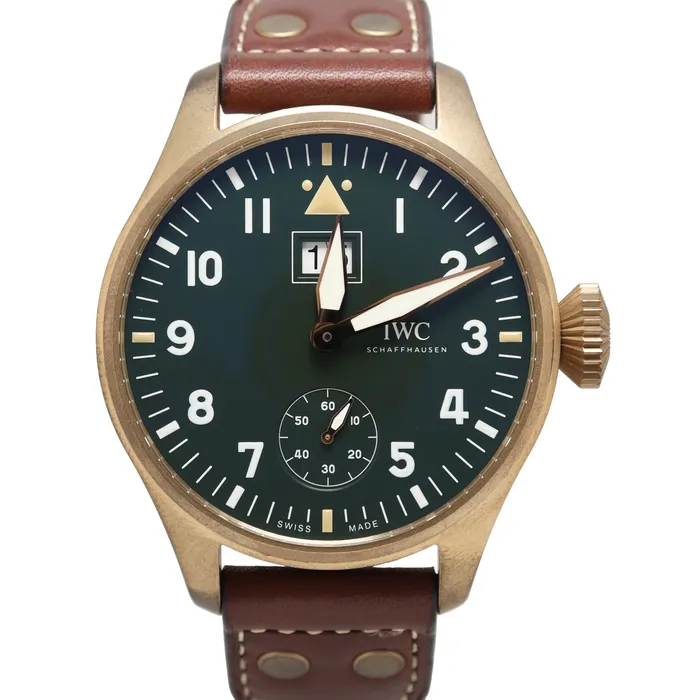 Watches Happy Jewelers IWC Big Pilot Bronze 46mm Green Roman Dial Watch Reference IW510506
