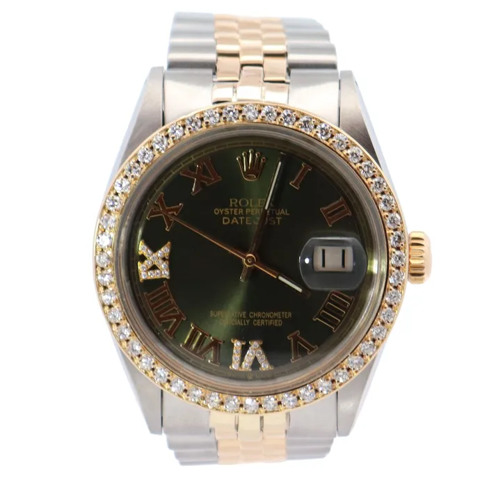 Watches Rolex Datejust 36mm Green Dial Watch Ref 1600 Happy Jewelers