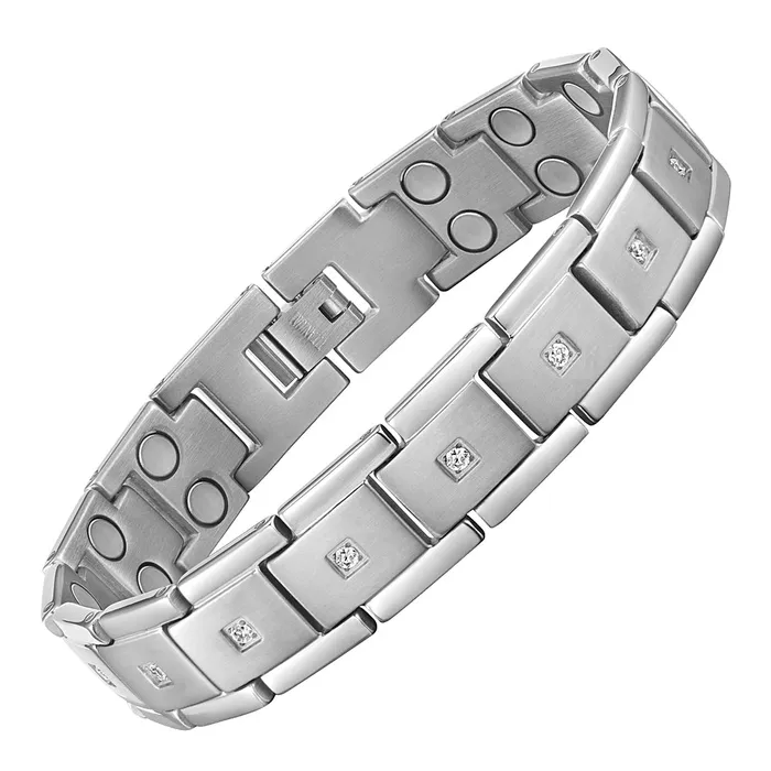 Willis Judd Bracelets Mens Double Row Magnetic Bracelet with CZ stone