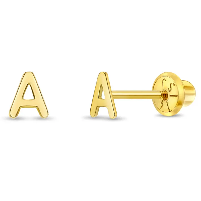 Womens Earrings Earrings 14k Gold Tiny Letter Womens Earrings