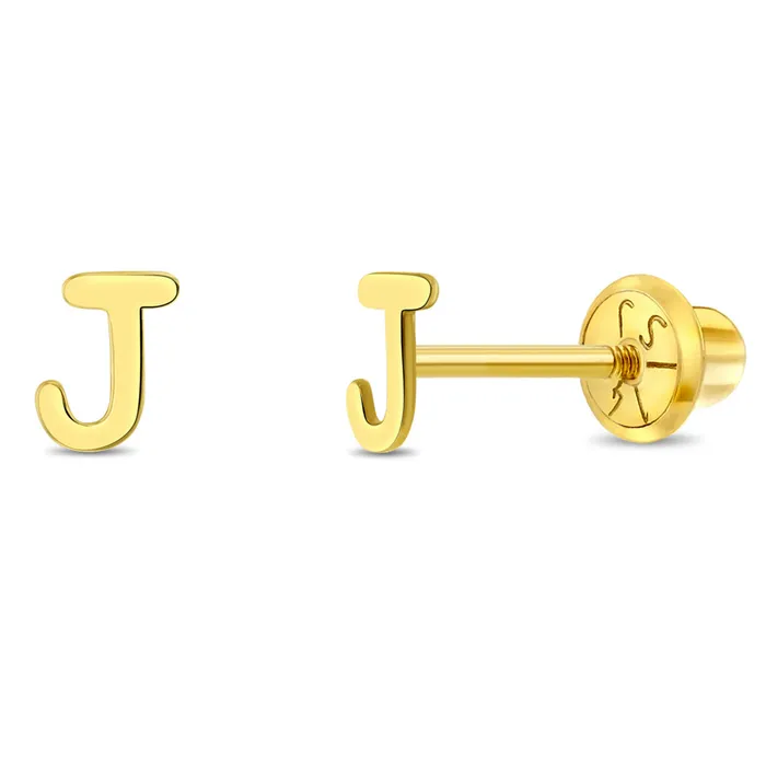 Womens Earrings Earrings 14k Gold Tiny Letter Womens Earrings