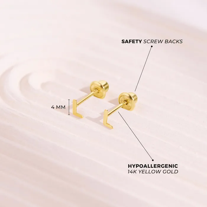 Womens Earrings Earrings 14k Gold Tiny Letter Womens Earrings