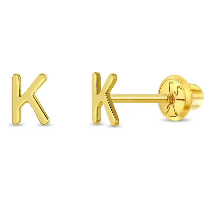 Womens Earrings Earrings 14k Gold Tiny Letter Womens Earrings