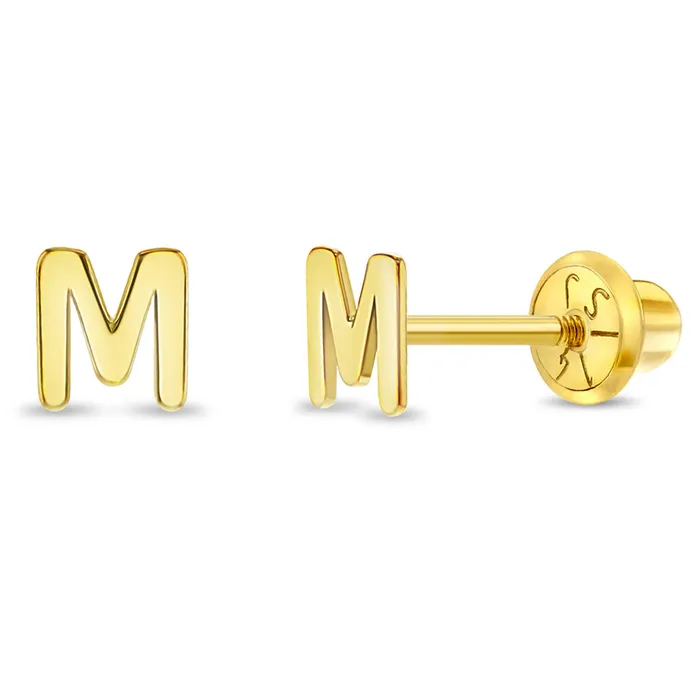 Womens Earrings Earrings 14k Gold Tiny Letter Womens Earrings