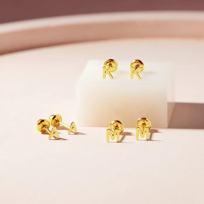 Womens Earrings Earrings 14k Gold Tiny Letter Womens Earrings