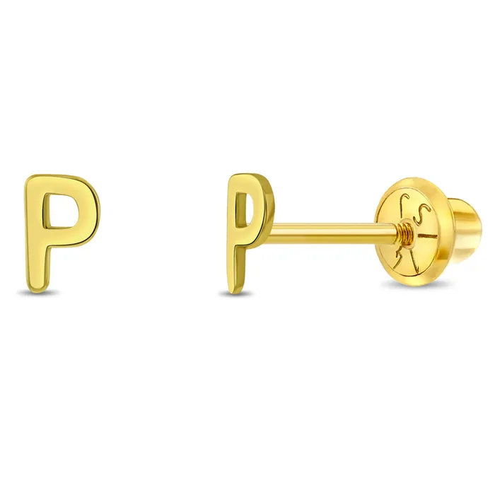 Womens Earrings Earrings 14k Gold Tiny Letter Womens Earrings