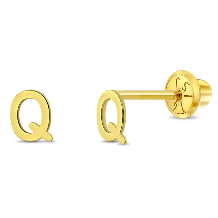 Womens Earrings Earrings 14k Gold Tiny Letter Womens Earrings