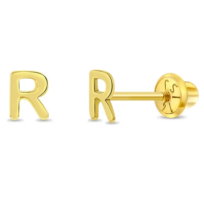Womens Earrings Earrings 14k Gold Tiny Letter Womens Earrings