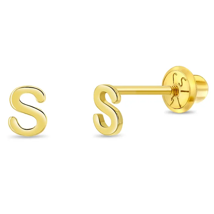 Womens Earrings Earrings 14k Gold Tiny Letter Womens Earrings