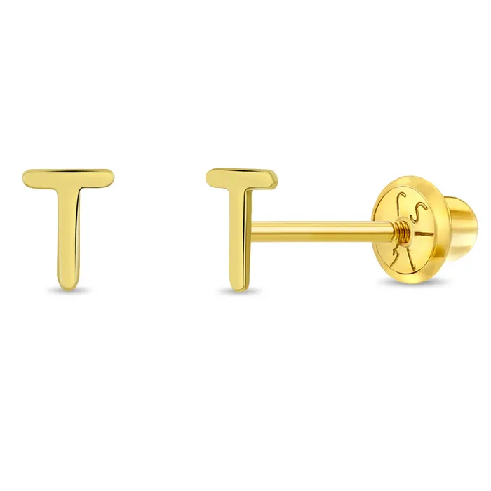 Womens Earrings Earrings 14k Gold Tiny Letter Womens Earrings