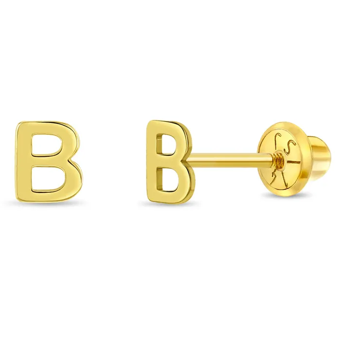 Womens Earrings Earrings 14k Gold Tiny Letter Womens Earrings