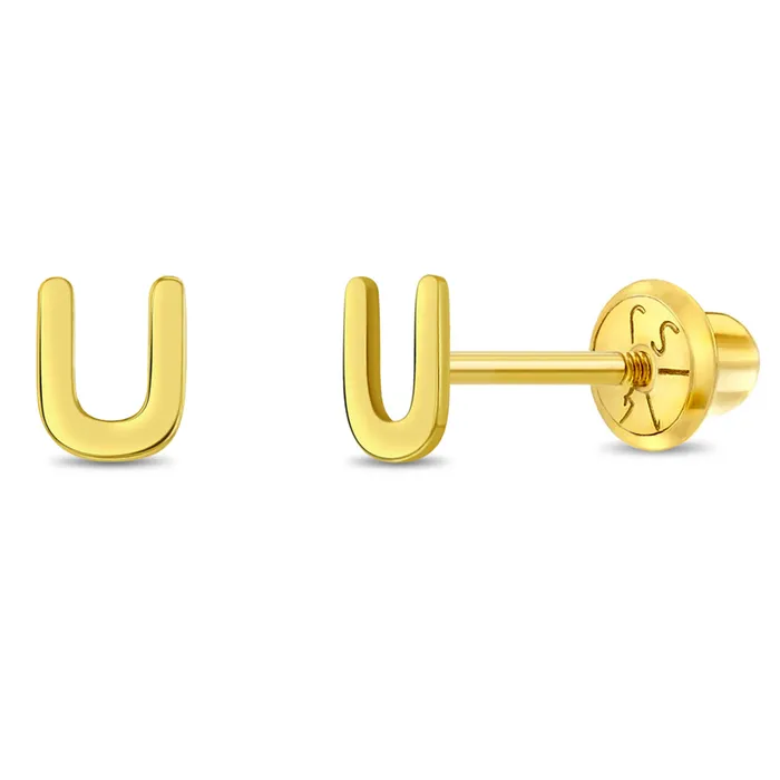 Womens Earrings Earrings 14k Gold Tiny Letter Womens Earrings