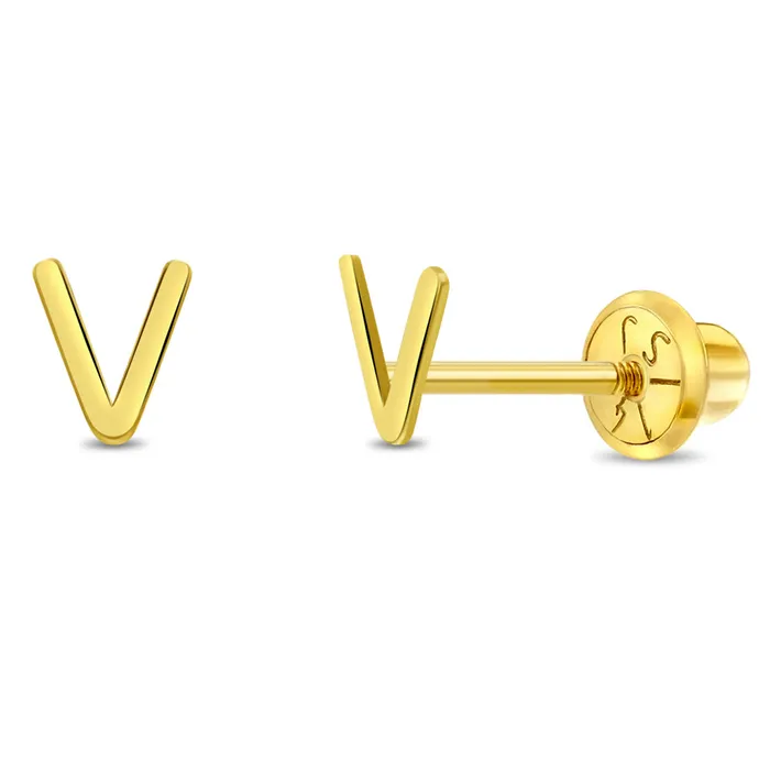 Womens Earrings Earrings 14k Gold Tiny Letter Womens Earrings